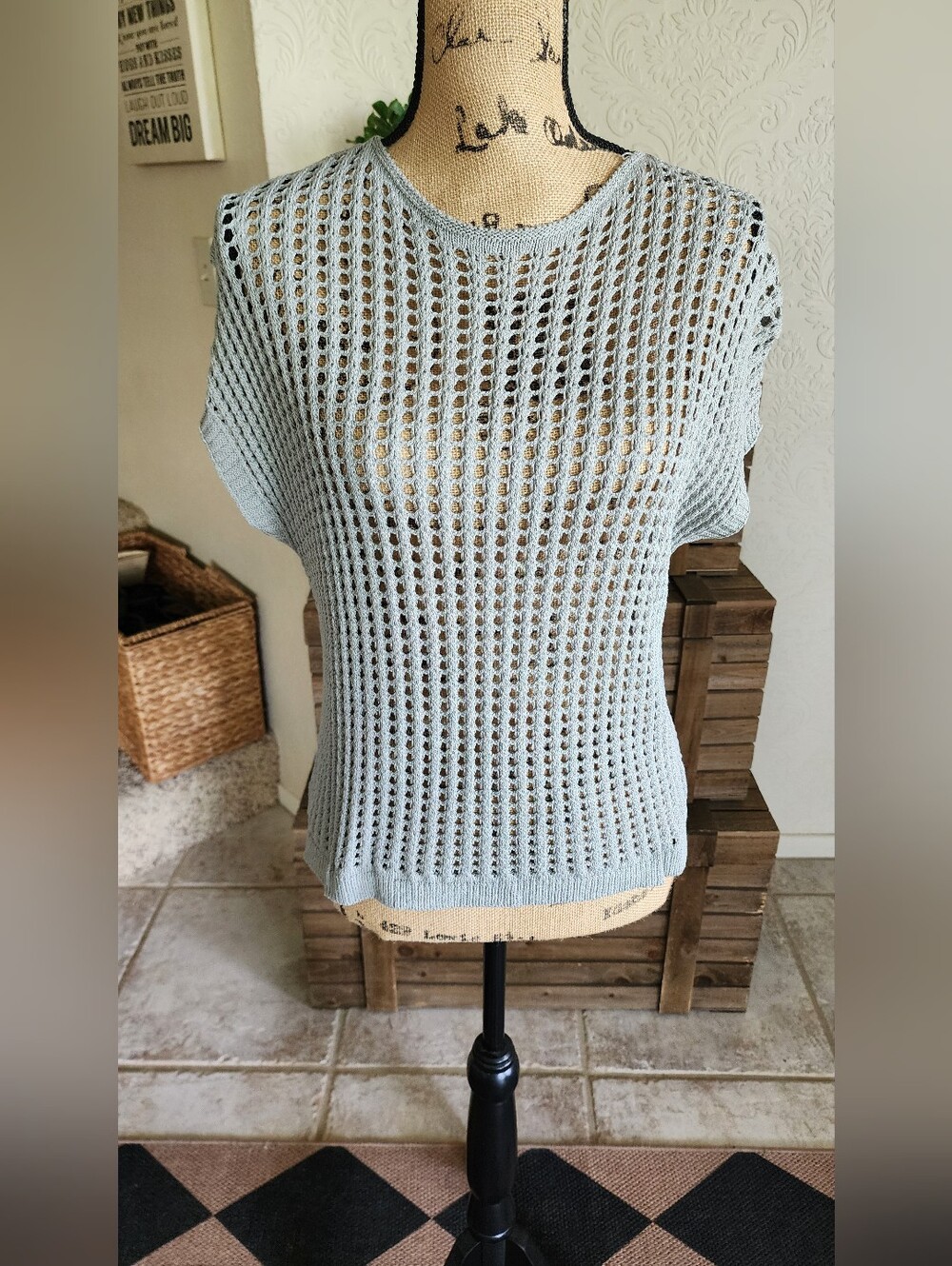 Sage Green Open Knit Women's Top